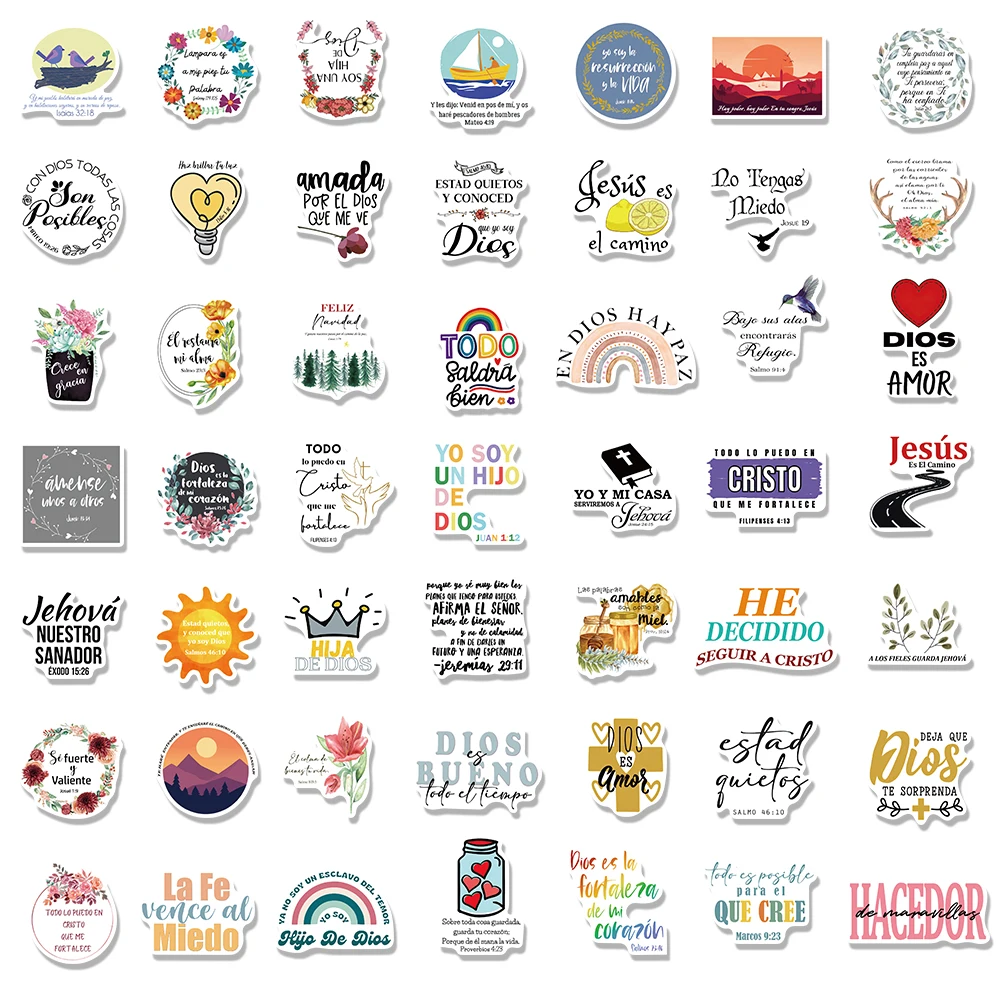 50 قطعة ملصق الكتاب المقدس الإسباني Harajuku الهاتف المحمول سيارات الجمالية مقاوم للماء لوح التزلج القهوة الحنين المشهد ملصقات مصورة