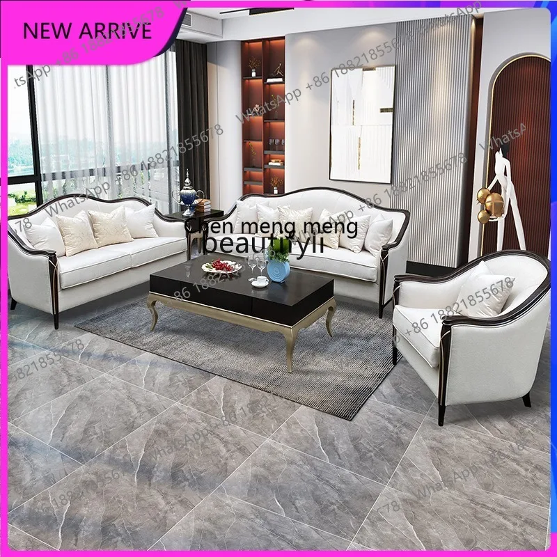 C89 American Style Beech Light Luxury Cotton Linen Fabric Sofa Set Simple Solid Wood Birch Sofa