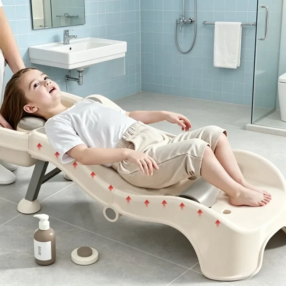 Foldable Baby Hair Washing Chair Portable Kids Shampoo Bath Bed Children Head Washing Recliner Home Bathing Tool