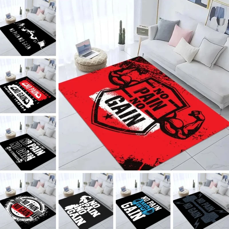 No Pain No Gain Print Carpet GYM Floor Mat Bathroom Anti-slip Doormat Absorb Water Long Strip Kitchen Cushion Home Welcome Rugs