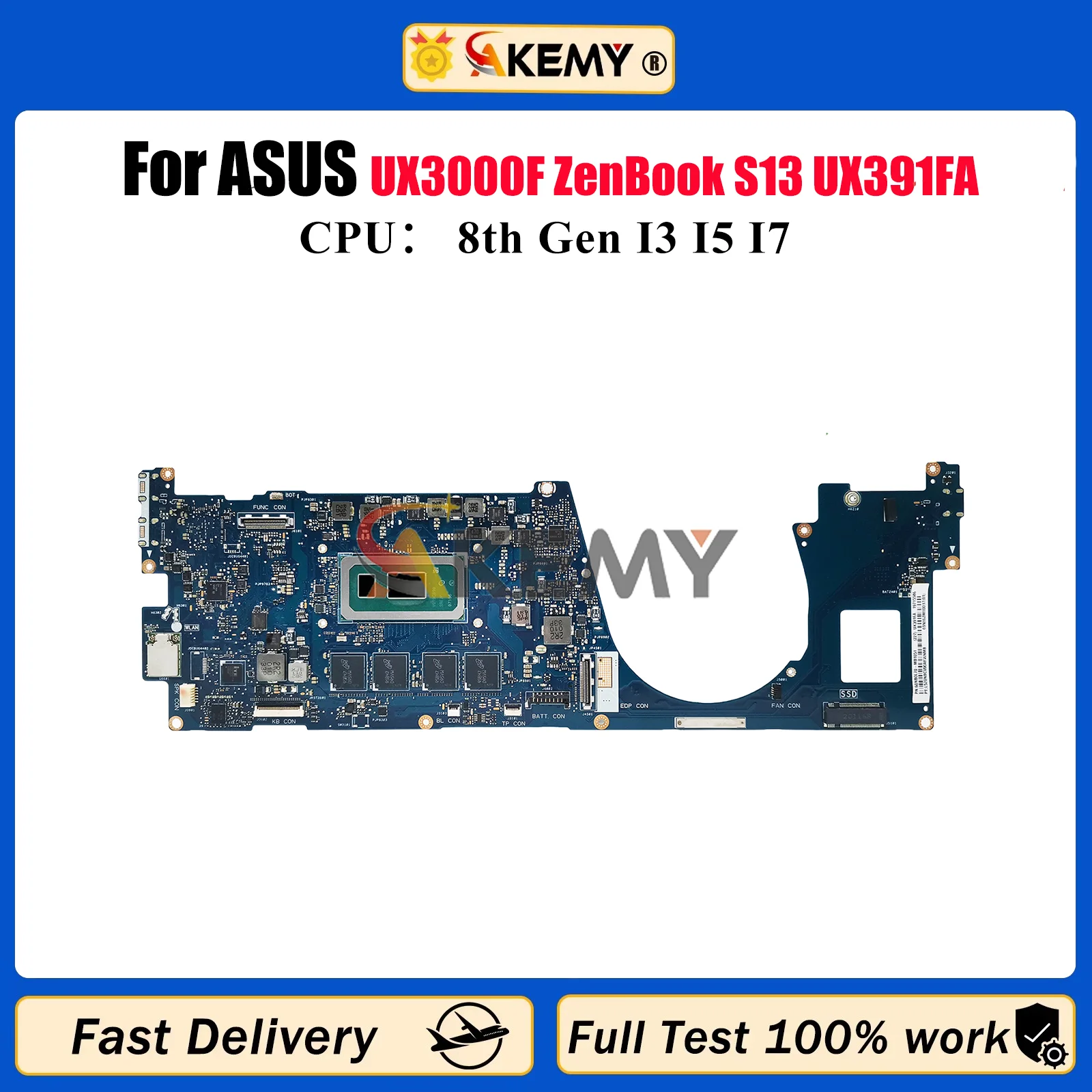 

UX391FA Laptop Motherboard For ASUS ZenBook UX391F UX3000F ZenBook S13 UX391FA Mainboard W/ I3 I5 I7 CPU 100% tests OK fast ship