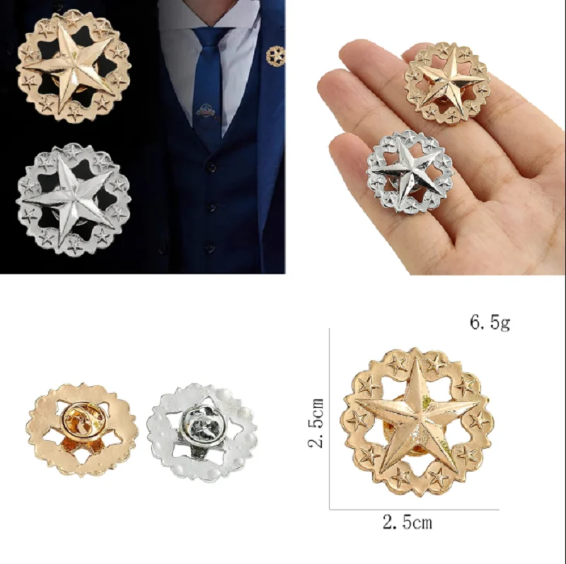 Pentagram Star Zinc Alloy Brooch for Men Conference Award Event Banquet Men's Brooch Badge DIY Shirt Knapsack Pins Jewelry Gift