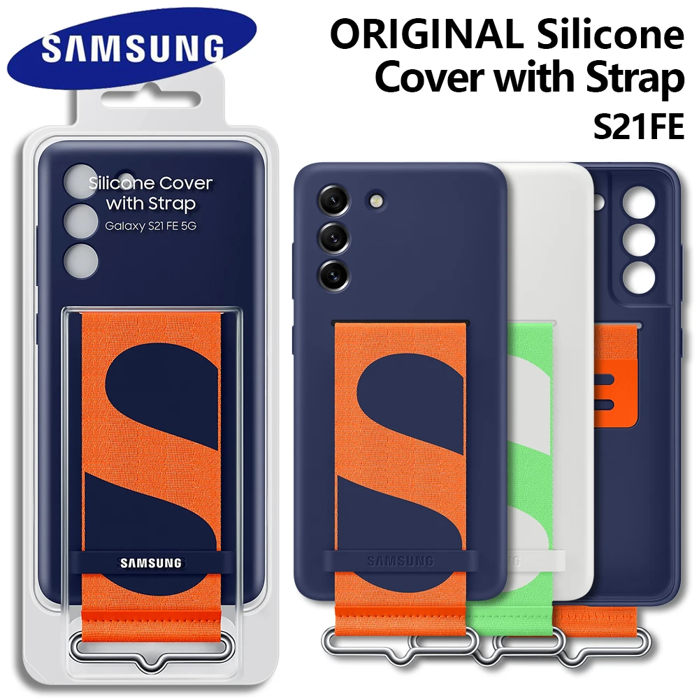 Original For Samsung Galaxy S21FE Silicone Cover with Strap Case For Galaxy S21 FE Silky Silicone Cover High Quality Soft-Touch