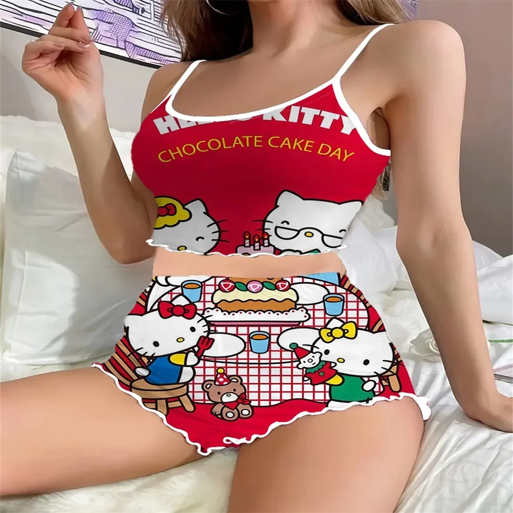 Nieuwe Tweedelige Set Korte Stijl Nachtkleding Voor Dames Sexy Charmante Dames Nachtkleding Hello Kitty Patroonprint Dames Pyjama