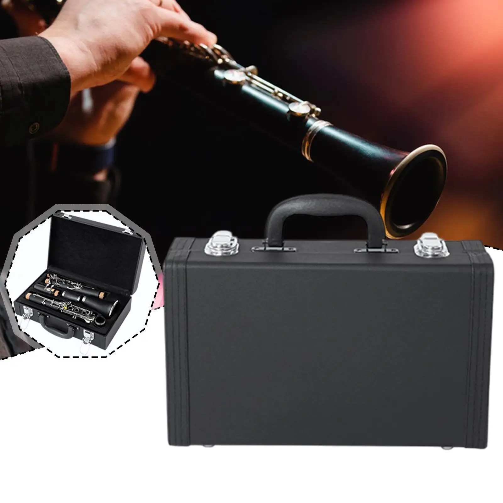Clarinet Storage Box Portable PU Leather Waterproof Suitcase Instrument Accessory for Bb Clarinet Stage