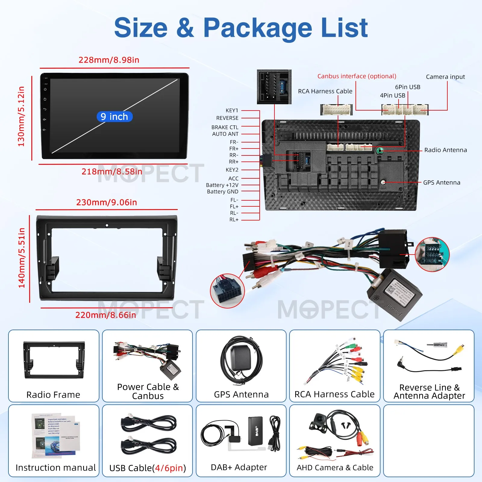 MOPECT Android 15 Autostereo Draadloze CarPlay Android Auto Radio 4+64G GPS Navigatie RDS Wifi Voor Fiat Bravo 2007 2008 2009 2010-2012