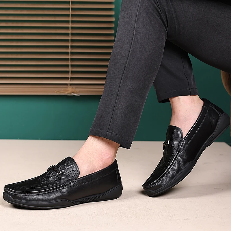 Men's Plus Size Slip-on Loafer Shoes, Spring Autumn Black Buckle Business Commute All-match Footwear