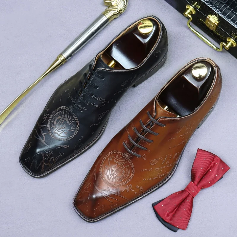 

Vintage Dress Shoes for Man Genuine Leather Men's Black Brown Retro Pointed Toe Lace Up Shoes Islamic Style Shoe Big Size 46