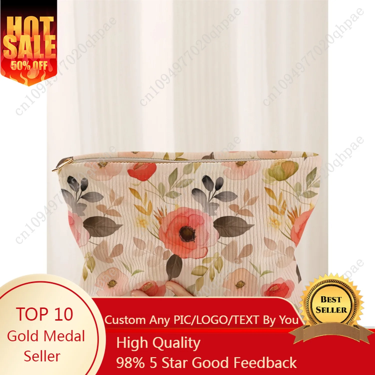 

1 floral patterned corduroy makeup bag, lightweight zipper makeup storage box, multifunctional bag with lining