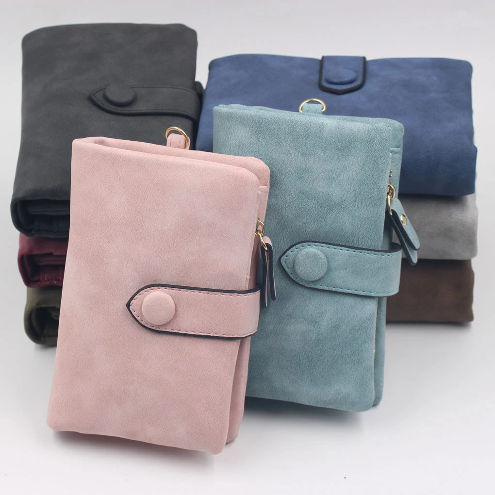 PU Leather Women Wallet Hasp Trifold Replacement Card Holder Coin Pocket Purse Notecase Birthday Gift with Lanyard