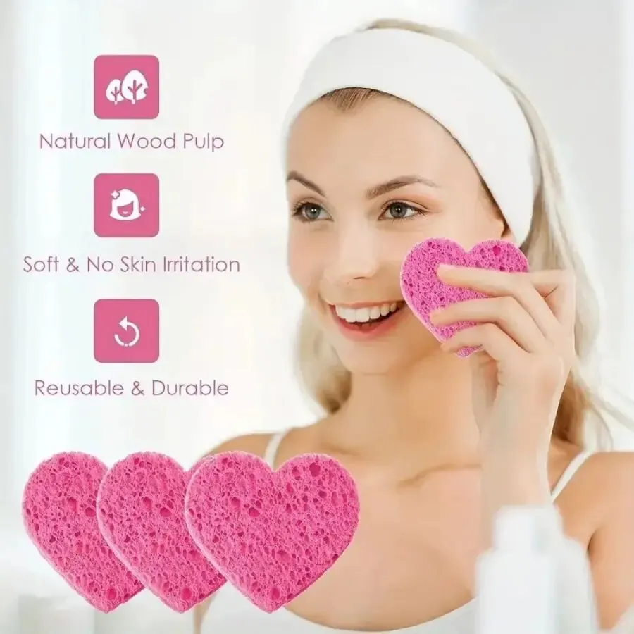 20 Pieces Facial Sponges Heart Shape Compressed Facial Sponges Natural Facial Cleansing Sponges Pads Exfoliating Sponges