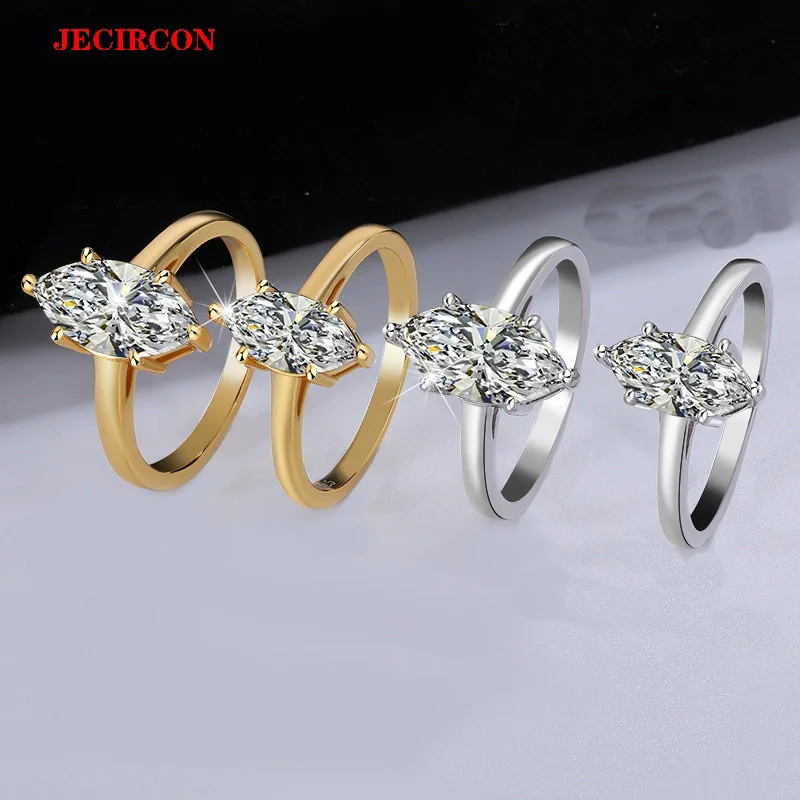 

JECIRCON Stunning 1ct/2ct Marquise Moissanite Ring for Women ,S925 Sterling Silver - Gold & Silver Variants, Choose Your Shine!