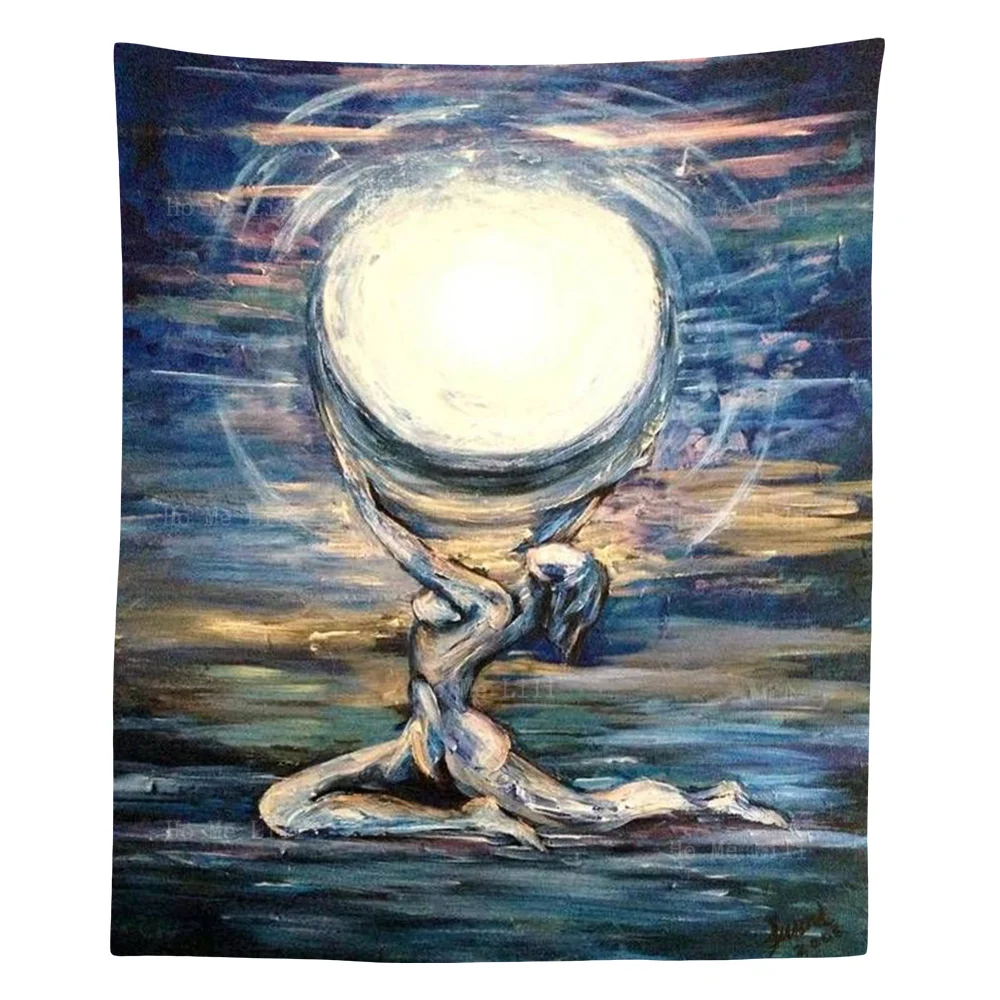 Spiral Moon Goddess Original Watercolor Painting Tapestry By Ho Me Lili For Home Decor