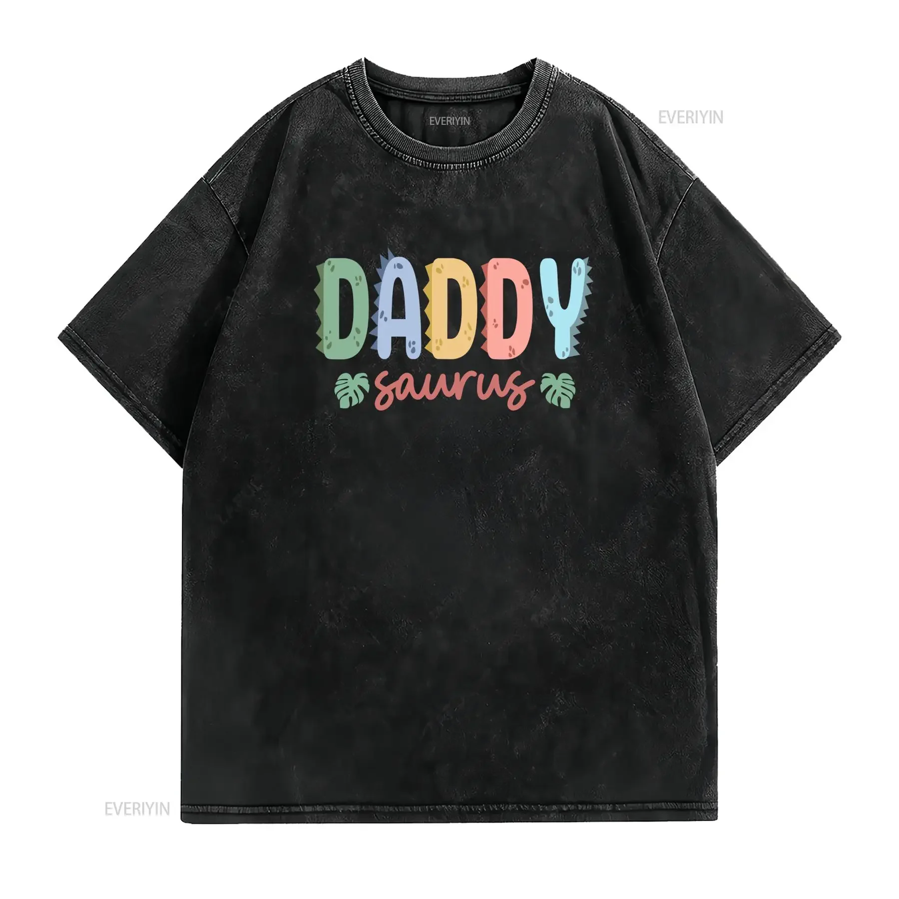 Men's Daddy Saurus Dinosaur Birthday T Shirt Family Matching Funny Dad with Footprints Lettering Casual Round Neck All vintage