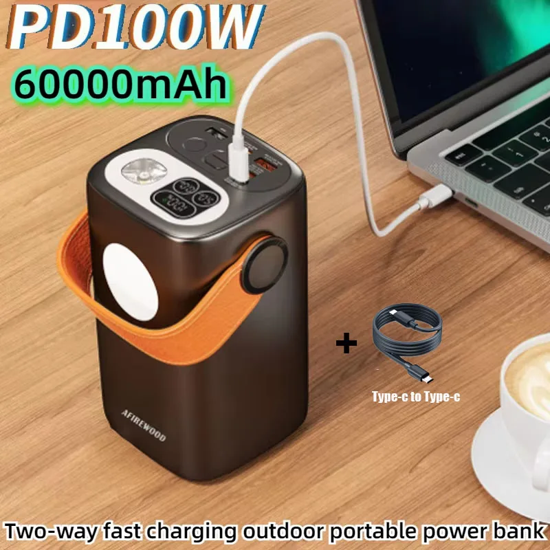 

60000mAh Large Capacity 100W Two-way Fast Charging Portable Outdoor Portable Power Bank Lighting Flash Emergency Power Bank