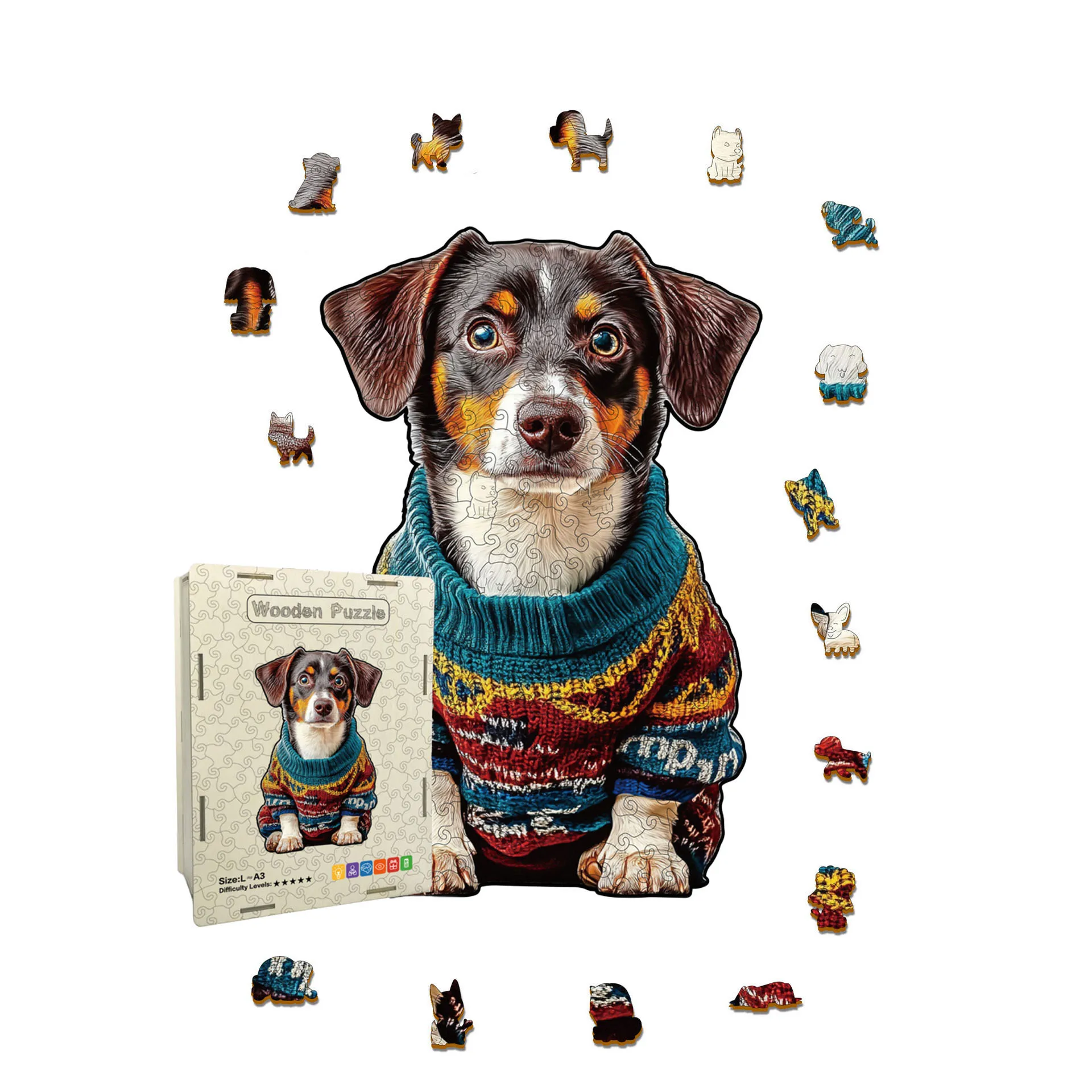 107/201pcs Dog Irregular-shaped Wooden Puzzle Dachshund Jigsaw Puzzle Stress-Relieving Game Birthday Xmas Gifts for Home Decor