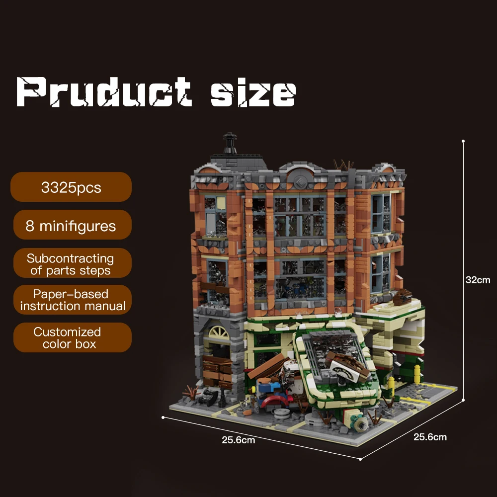 3325PCS Doomsday Corner Garage Movie House Buildings Set 8 figures City Architecture Modular Building Blocks Assembly Model Gift