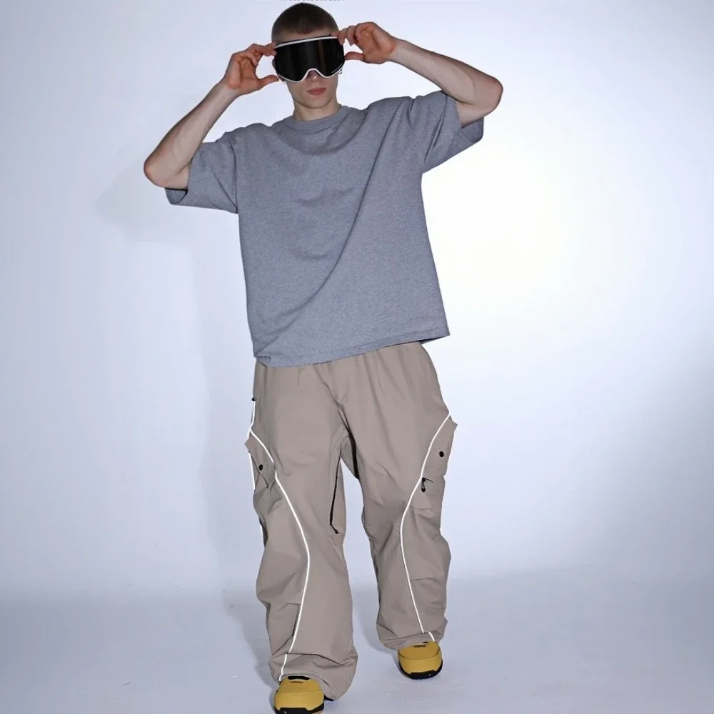 جديد بلون فضفاض نمط فضفاض عاكس شريط على الجليد السراويل الرجال التزلج السراويل الشتاء الدافئ بانت للجنسين السراويل مقاوم للماء #5