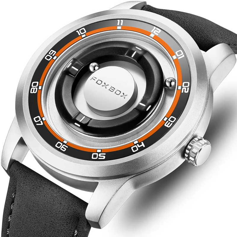 

FOXBOX креативные кожаные кварцевые мужские наручные часы с магнитной стрелкой и приводом для мужчин, водонепроницаемые мужские часы + подарочная коробка