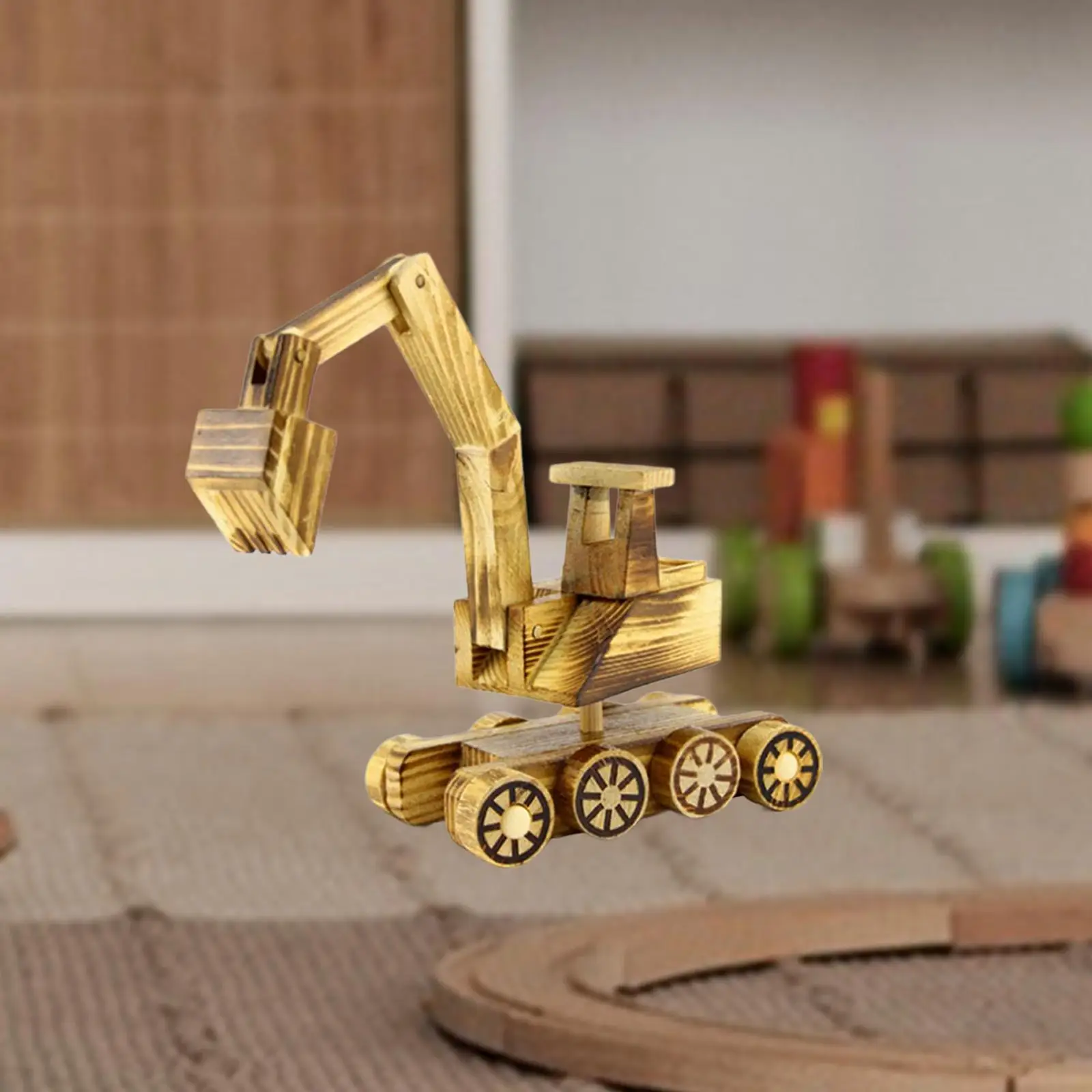 

Wooden Excavator Learning Toy Portable Wooden Car for Men Girls Toddlers