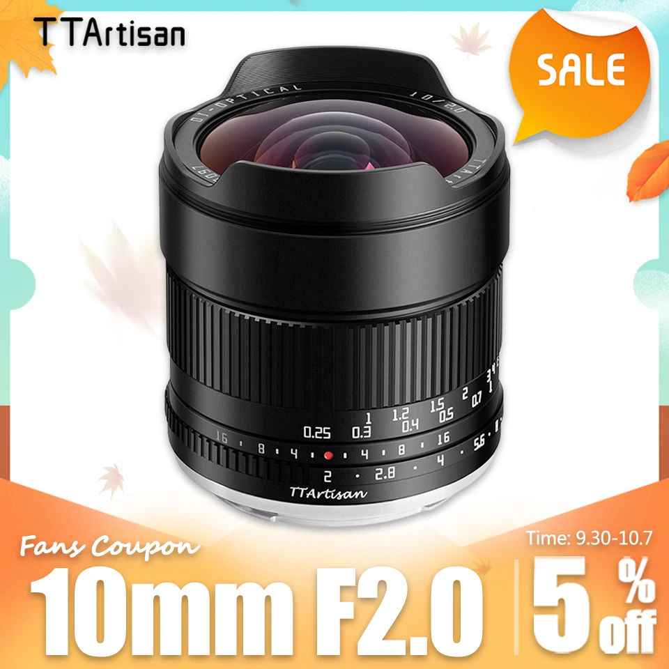 TTArtisan APS-C 10mm F2 ASPH 105° Ultra-wide Angle Lens for Camera Photography Sony E Fujifilm XF Nikon Z Canon EOS R M43 Mount