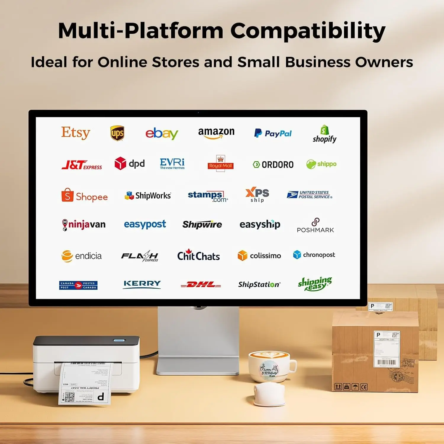 طابعة ملصقات حرارية بلوتوث 4x6، سريعة وغير حبر، متوافقة مع Windows/Mac/Android/iOS، لـ USPS، UPS، Etsy، Shopify #4