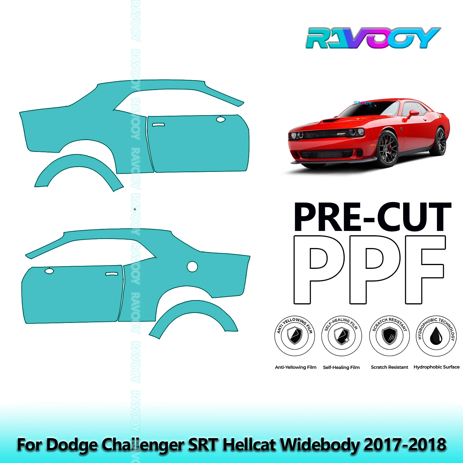 

For Dodge Challenger SRT Hellcat Widebody 2017-2018 8.5mil Pre-Cut PPF Door & A/B Pillar Kit TPU Paint Protection Film Set