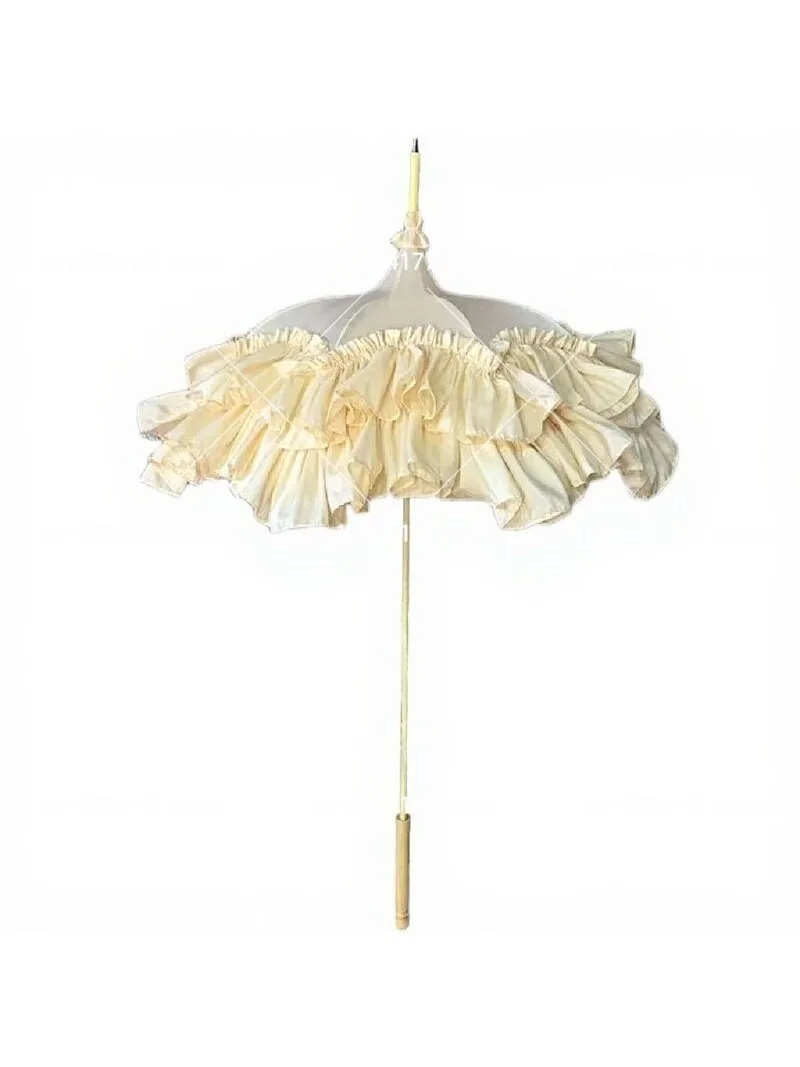 Handmade Vintage Long Handle Umbrella, Wedding Photo Accessories, Lace Satin Parasol