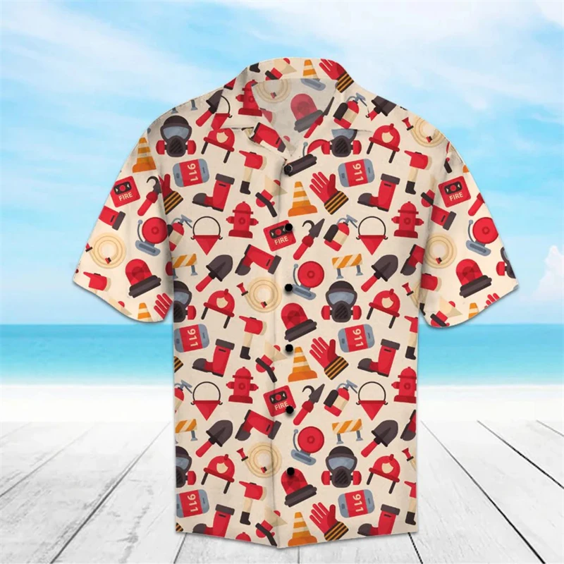 

Fashion Firefighter Pattern Hawaiian Shirts For Men Summer Trendy Streetwear 3D Printed Shirt Casual Oversized Vacation Blouses