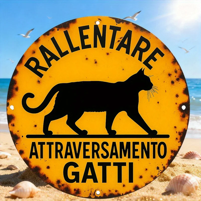 2D Flat Plane, 1pc Italian Cat Crossing Sign - Vintage 