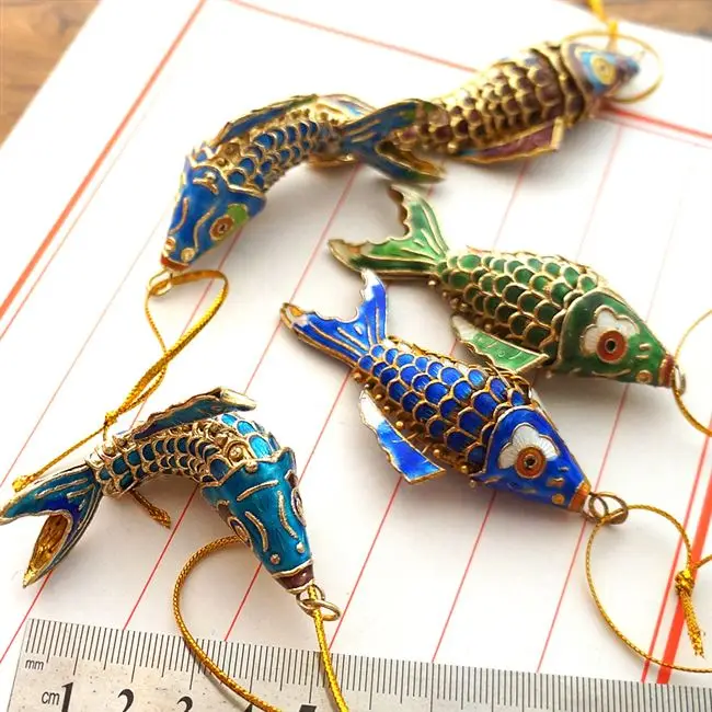 Chinese Cloisonne Enamel Animal Fish Keychains Keyrings Lifelike Sway goldfish Accessories Gifts