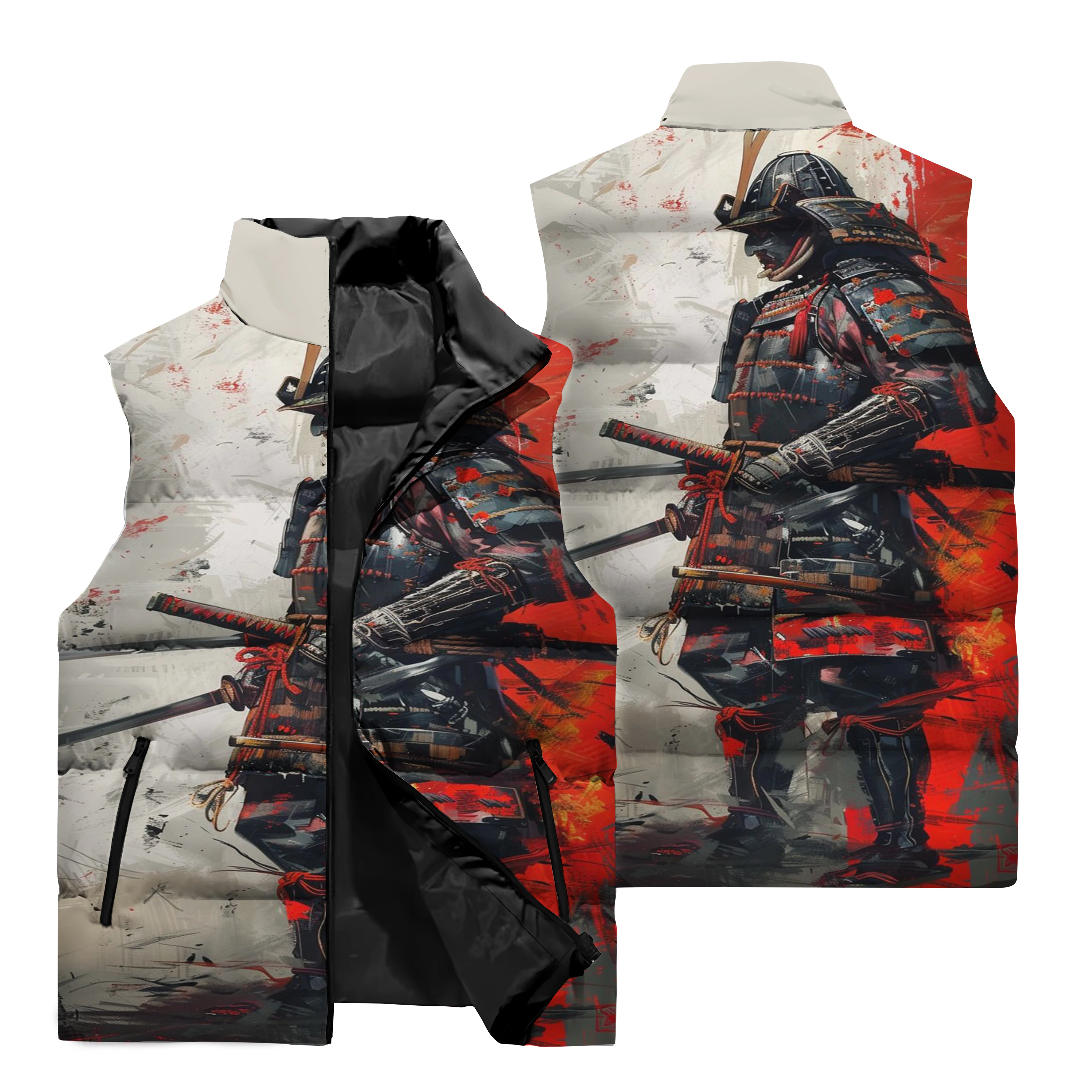 Winter Men\'s Sleeveless Vest 3D Printed Samurai Jacket Outdoor Cycling Windproof Jacket Street Hip Hop Casual Fashion Clothing