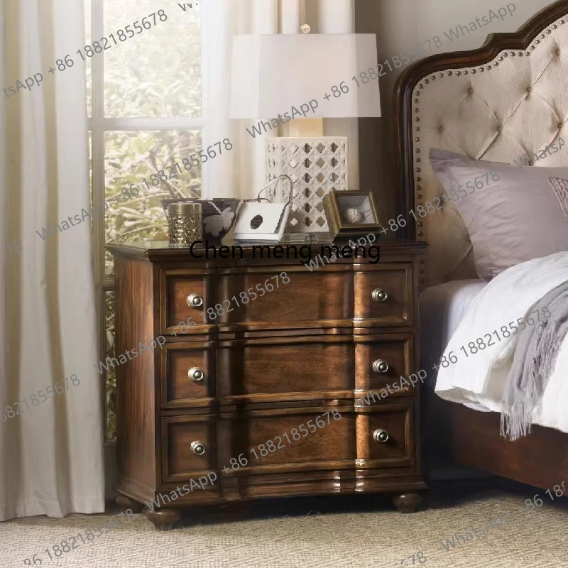 

Retro solid wood bedside table villa large apartment, master bedroom storage locker, furniture