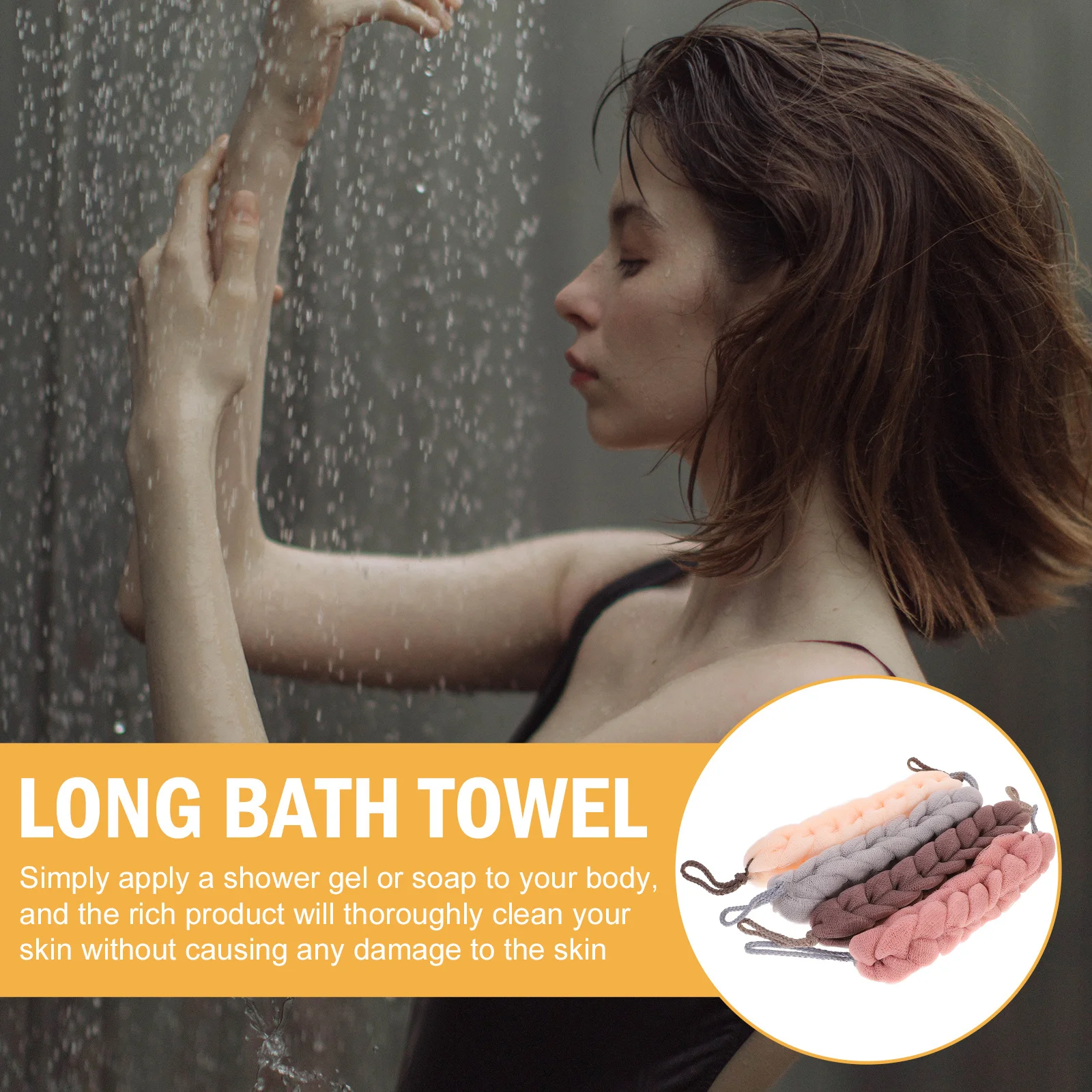 

4pcs Long Strip Bath Towel Pe Sponge Exfoliating Body Scrubber Shower Wash Tool Bath Sponge Ball Gentle Skin Care