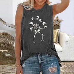 Seeyoushy Funny Skeleton Skulls Graphic T Shirts Women Crew Neck Sleeveless Summer T Shirt Harajuku Vintage 90s Girs Tops Tees