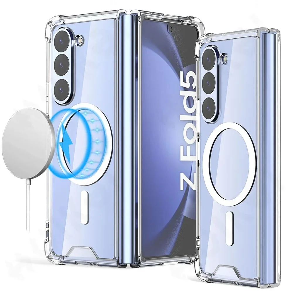Shockproof For MagSafe Magnetic Wireless Charging Case for Samsung Galaxy Z Fold 7 6 5 4 3 Z Flip 8 7 6 5 4 5G Transparent Cover
