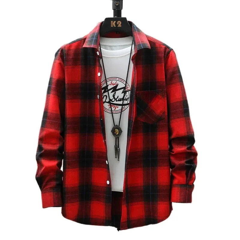 

New Plaid Shirt Men's Long Sleeved Youth Casual Loose Versatile Jacket