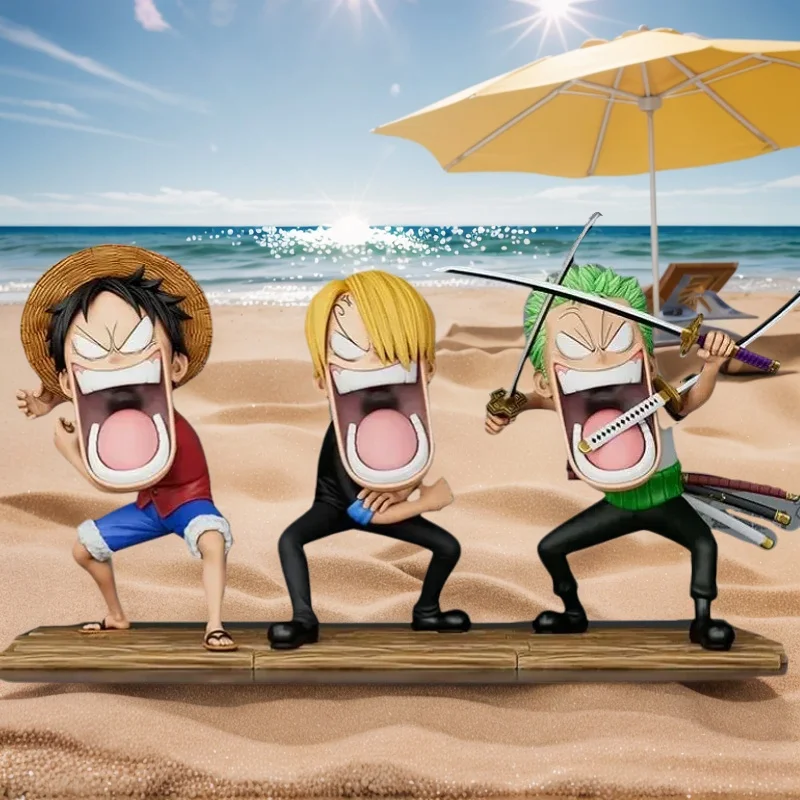 

15cm Captains Sanji Funny Model One Piece Anime Hungry Trio Statue Luffy Roronoa Zoro Action Figure Q Version PVC Ornament Toys