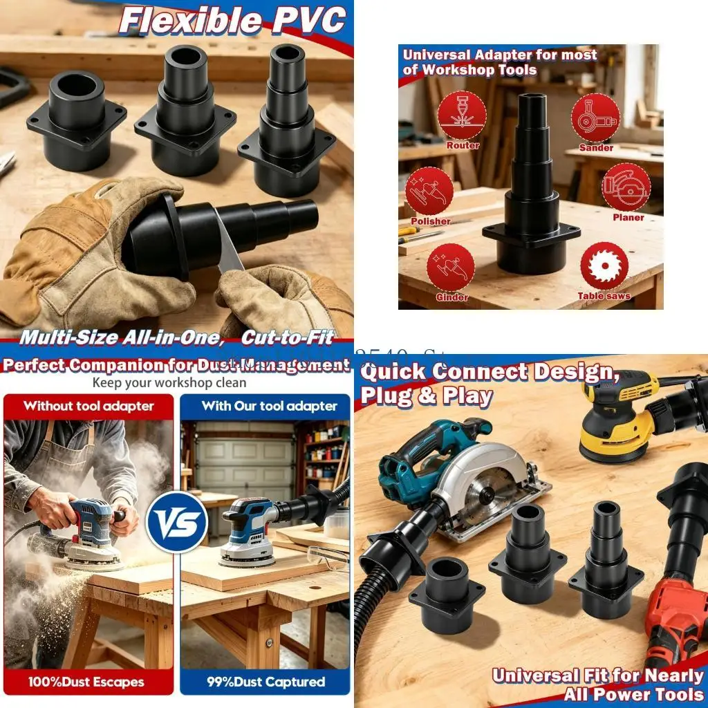 02DC Stepped Shop Vacuum Hose Adapter for Power Tool Dust Ports, Trimmable PVC Reducer for Sanders, Planers, and Dust Collection