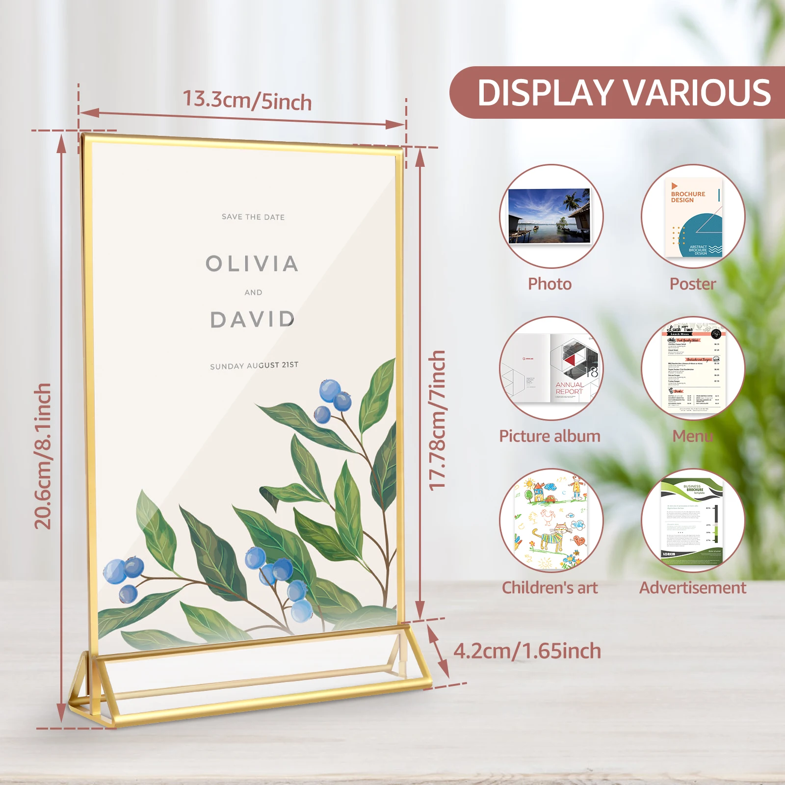 6Pcs Acrylic Sign Holder Clear Double-Side Sign Display Stand Gold Border Table Flyer Holder 4 x 6inch/5x7inch Multipurpose Menu