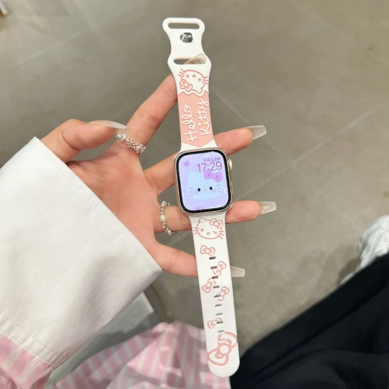 حزام طباعة محفور لساعة أبل باند 49 ملم 46 45 44 42 41 40 38 ملم سوار سيليكون كارتوني iWatch Series 10 9 8 7 se 6 5 4 #2