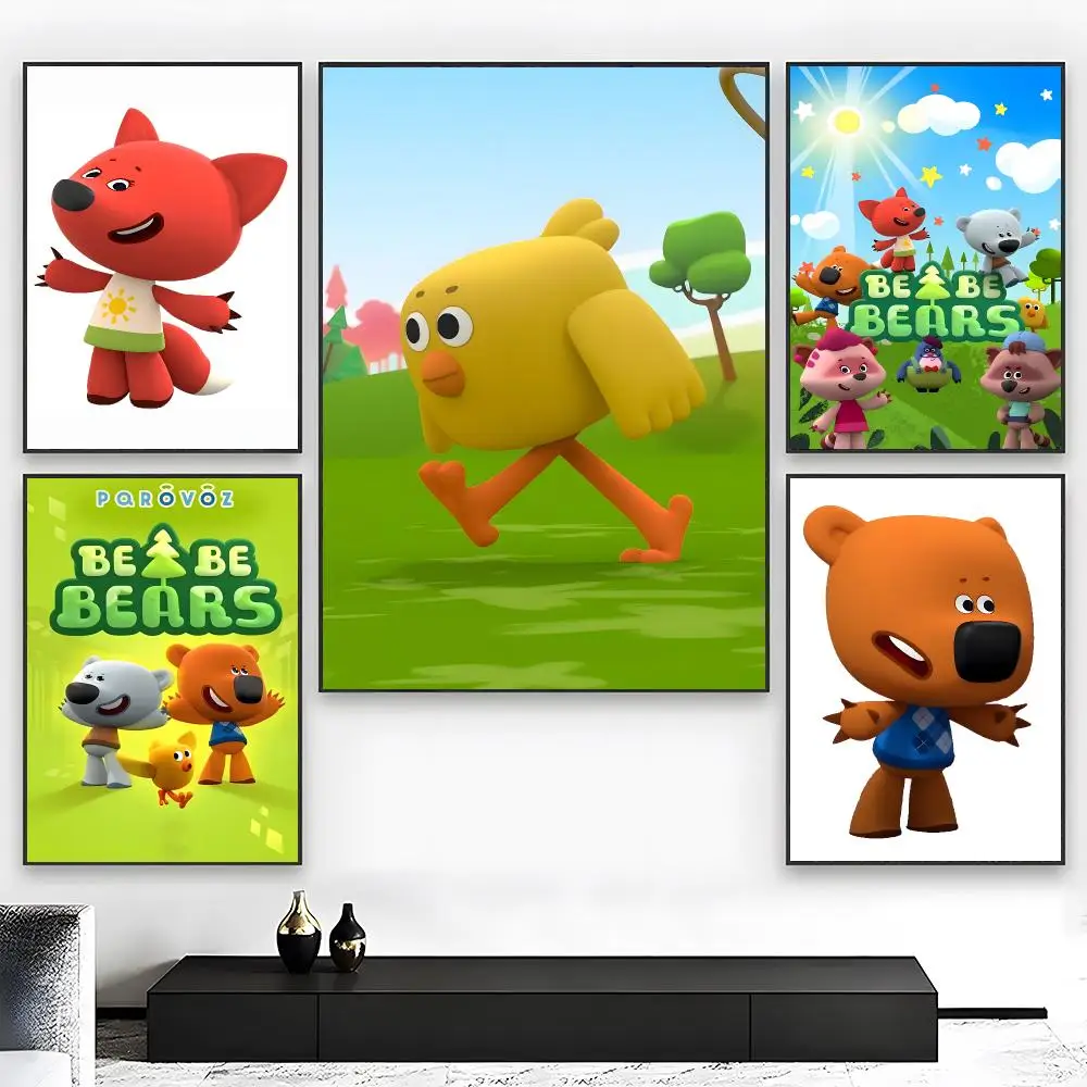 Kids Cartoon B-Be Be Bears Poster  High-definition Art Sticker Self Adhesive Waterproof Home Decoration