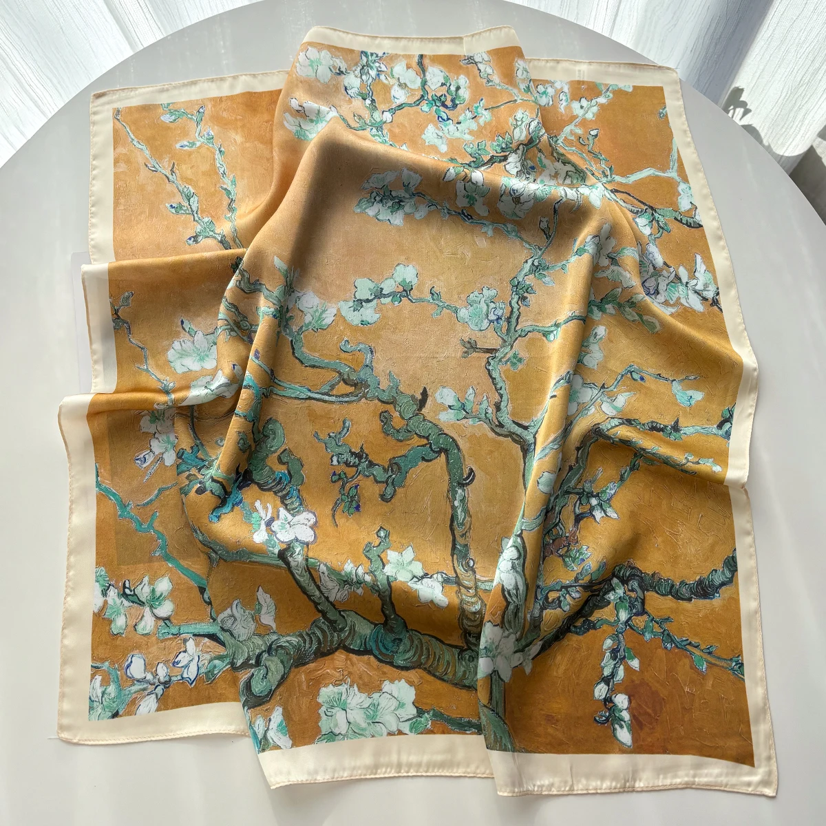 Vier-Jahreszeiten-Blumendruck Seidenschal 65x65cm Modisches Halstuch Hijab Stirnband Luxuriöser Sonnenschutz-Schal Bandanas – Detail 3