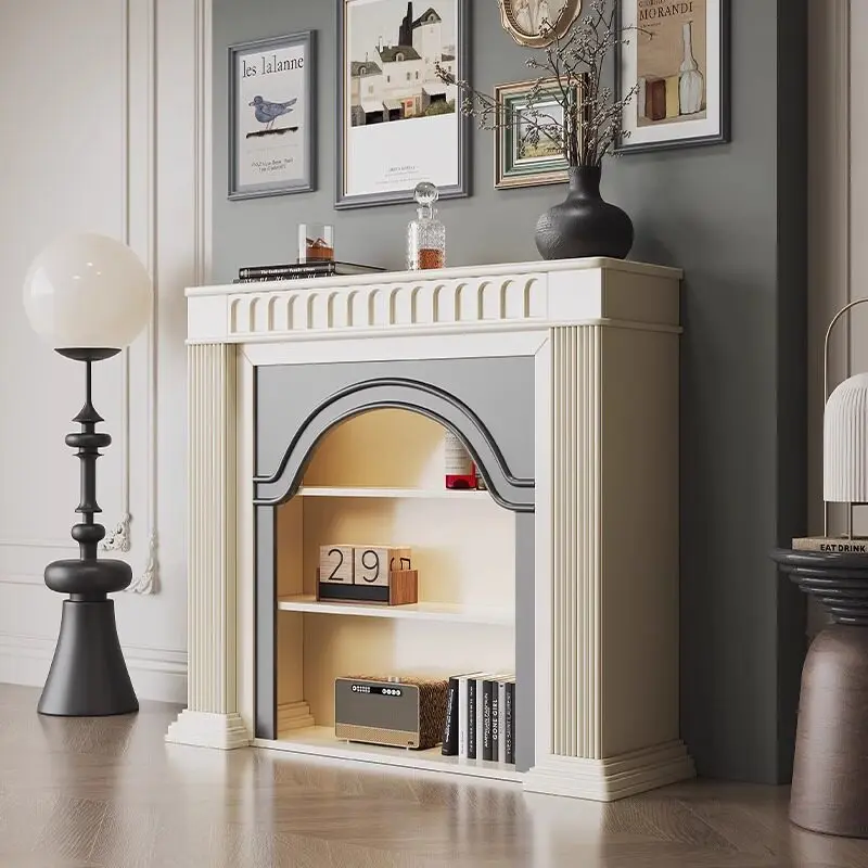 French cream style solid wood small apartment fireplace cabinet decorative cabinet retro living room fireplace side cabinet