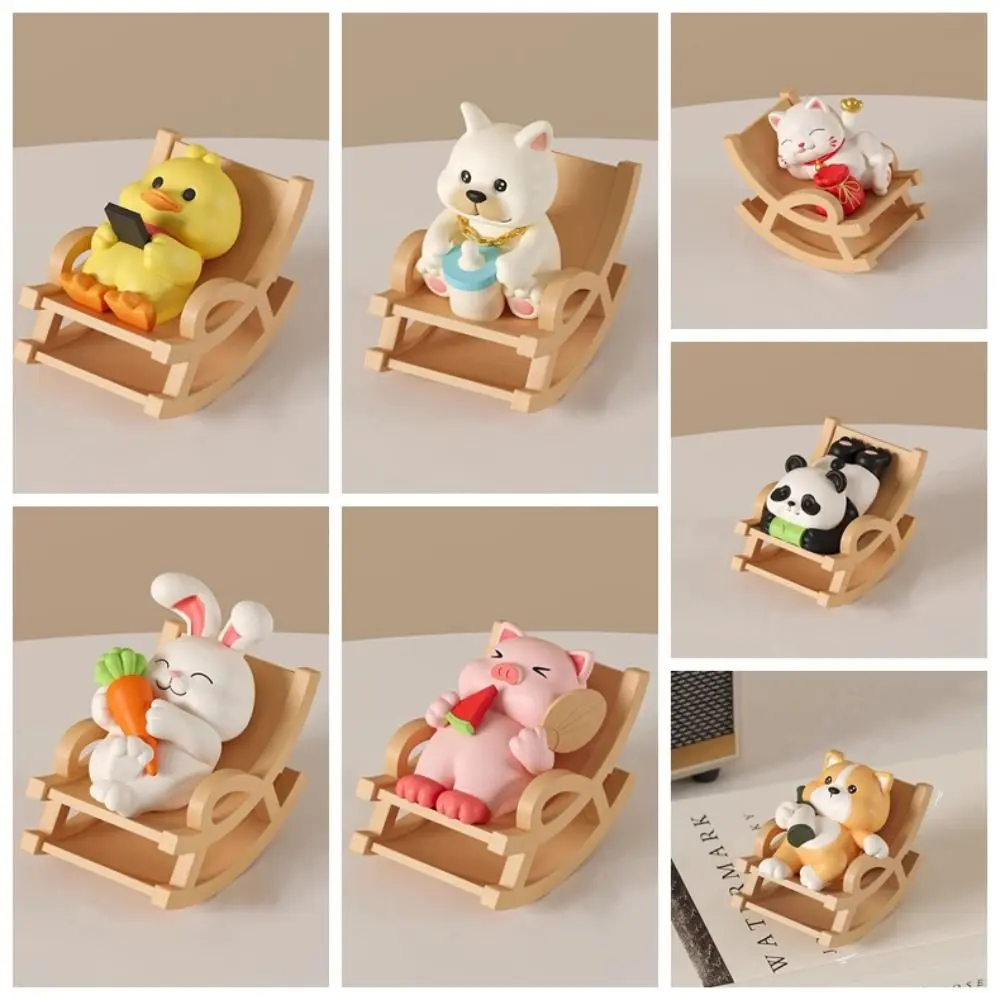 Chaise à Bascule en Résine de Cochon, Figurine Miniature de Dessin Animé Jetable, Micro Statue de Paysage, Jouet Modèle d'Animal de Dessin Animé, Artisanat