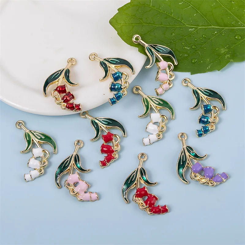 Trendy 10pcs Bell Orchid Flowers Charms Pendant Enamel Charms For DIY Fashion Jewelry Making Finding Accessories 29*16mm