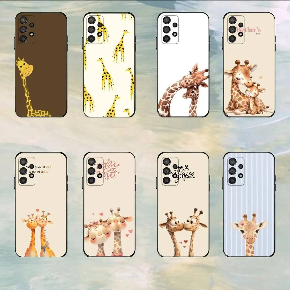 Striped Background Giraffe  Phone Case For Samsung S25,S24,S21,S22,S23,S30,Ultra,S20,Plus,Fe,Lite,5G Black Cover