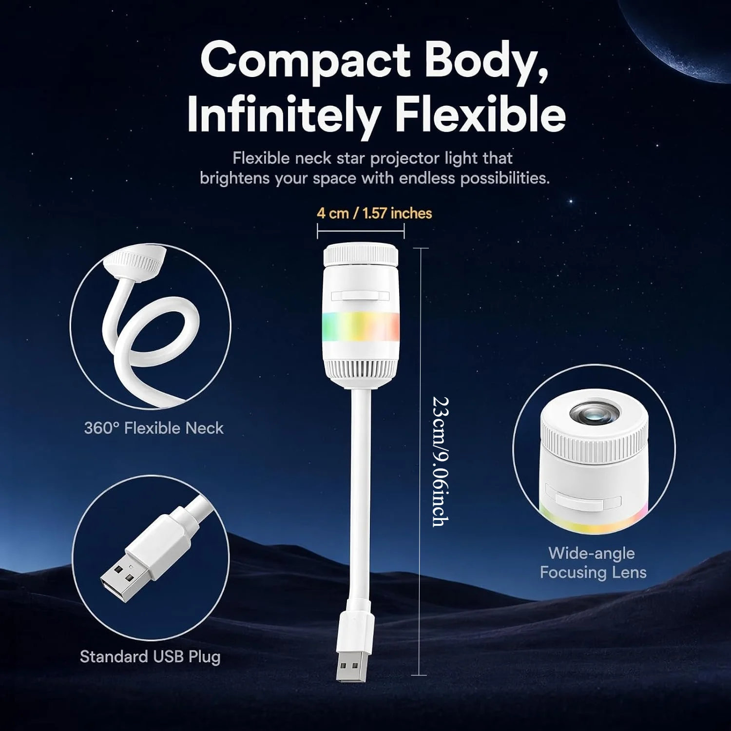 2in1 USB Ambient Light Mini Galaxy Star Projection Atmosphere Multiple Scenes Adjustable Focus Distance Night Lighting Function