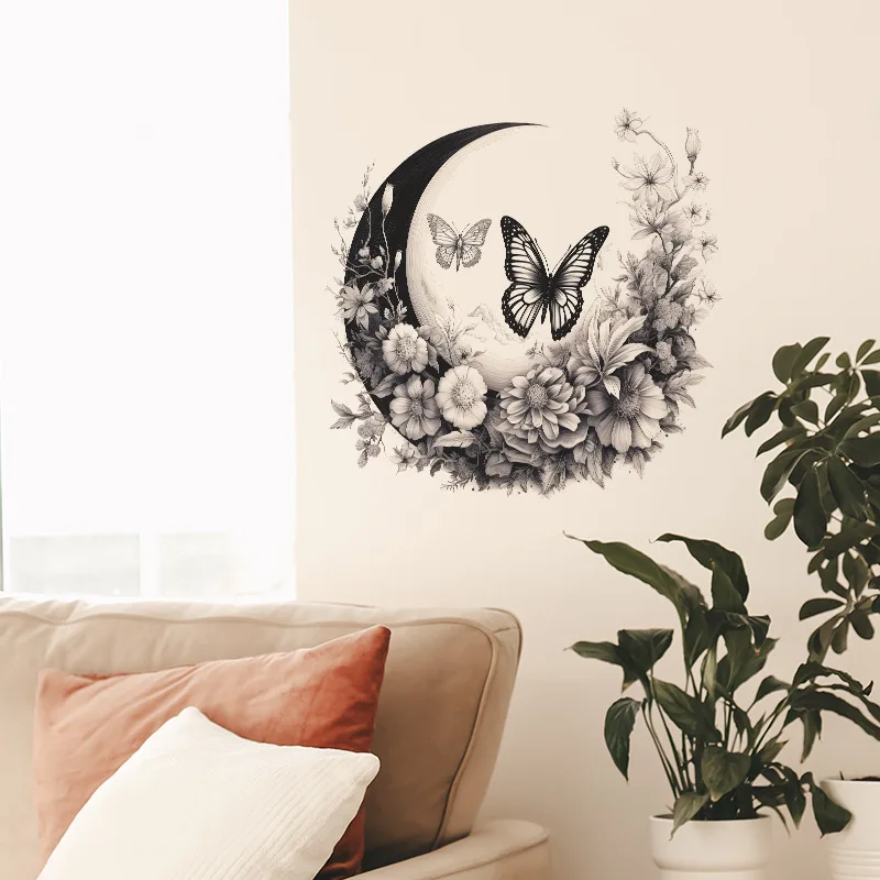 Personality Creative Moon Wreath Butterfly Bedroom Living Room Home Decoration Wall Stickers Wholesale Room Decoration