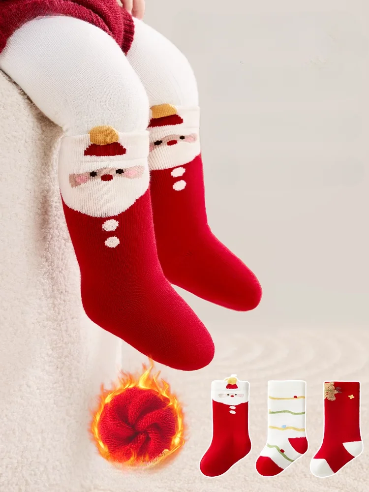 

3 Pairs Cotton Cartoon Christmas Socks Santa Claus Snowman Cute Mid-tube Socks Boys/Girls Gifts Holiday Gift 1-3Year